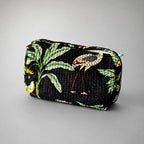 Thari Quilted Cotton Cosmetic Pouch Set of 3 - Leopard Print Travel Organiser with Waterproof Lining