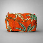 Thari Quilted Cotton Cosmetic Pouch Set of 3 - Leopard Print Travel Organiser with Waterproof Lining