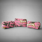 Thari Quilted Cotton Cosmetic Pouch Set of 3 - Leopard Print Travel Organiser with Waterproof Lining