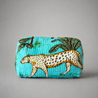 Thari Quilted Cotton Cosmetic Pouch Set of 3 - Leopard Print Travel Organiser with Waterproof Lining