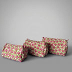 Thari Quilted Cotton Cosmetic Pouch Set of 3 - Pink Blossom Print Travel Organiser with Waterproof Lining