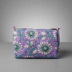 Thari Quilted Cotton Cosmetic Pouch Set of 3 - Meadow Bloom Print Travel Organiser with Waterproof Lining