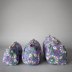 Thari Quilted Cotton Cosmetic Pouch Set of 3 - Meadow Bloom Print Travel Organiser with Waterproof Lining