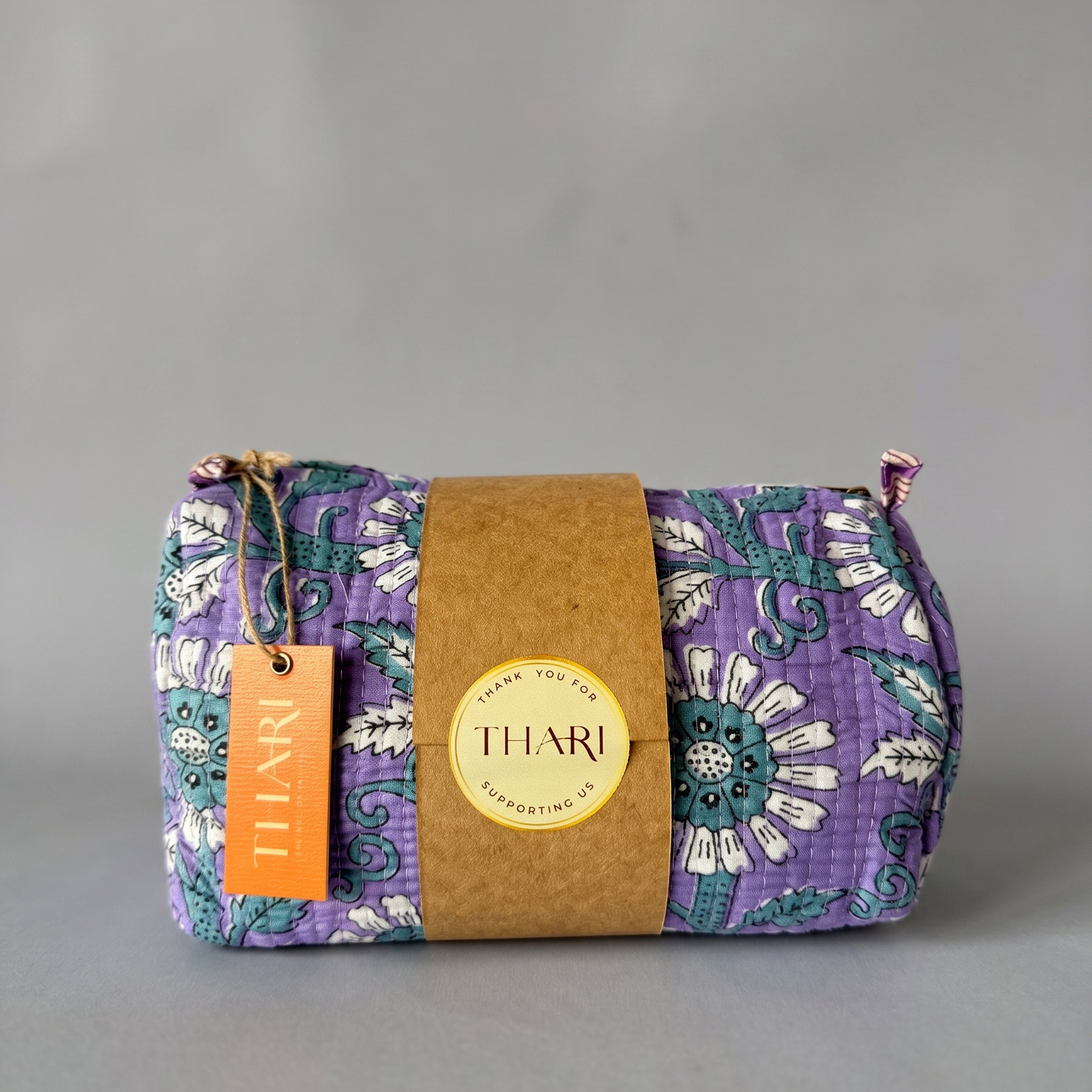 Thari Quilted Cotton Cosmetic Pouch Set of 3 - Meadow Bloom Print Travel Organiser with Waterproof Lining