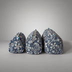 Thari Quilted Cotton Cosmetic Pouch Set of 3 - Blue Indigo Paisley Print Travel Organiser with Waterproof Lining