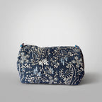 Thari Quilted Cotton Cosmetic Pouch Set of 3 - Blue Indigo Paisley Print Travel Organiser with Waterproof Lining