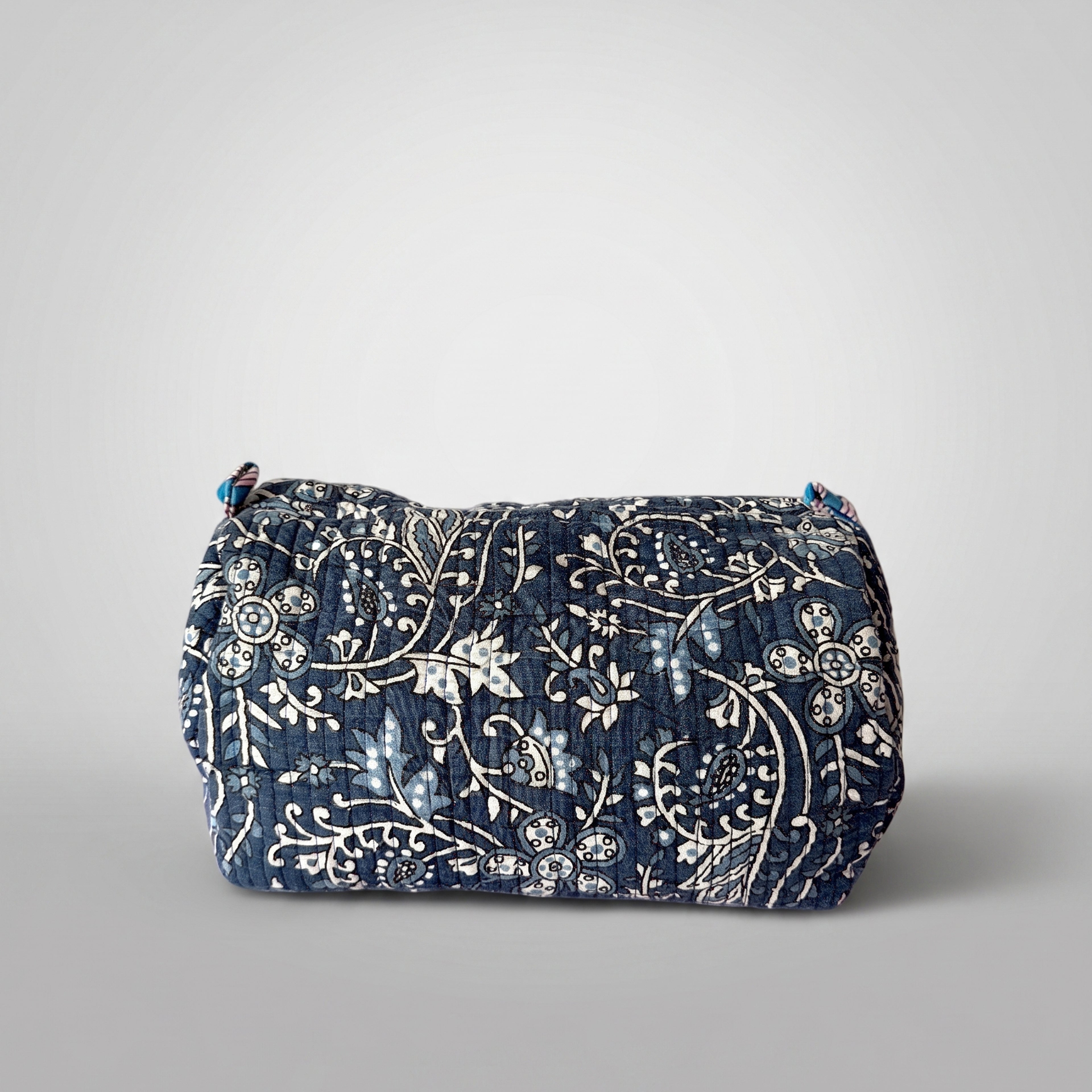 Thari Quilted Cotton Cosmetic Pouch Set of 3 - Blue Indigo Paisley Print Travel Organiser with Waterproof Lining