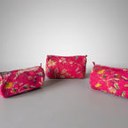 Thari Quilted Cotton Cosmetic Pouch Set of 3 - Hot Pink Floral Print Travel Organiser with Waterproof Lining