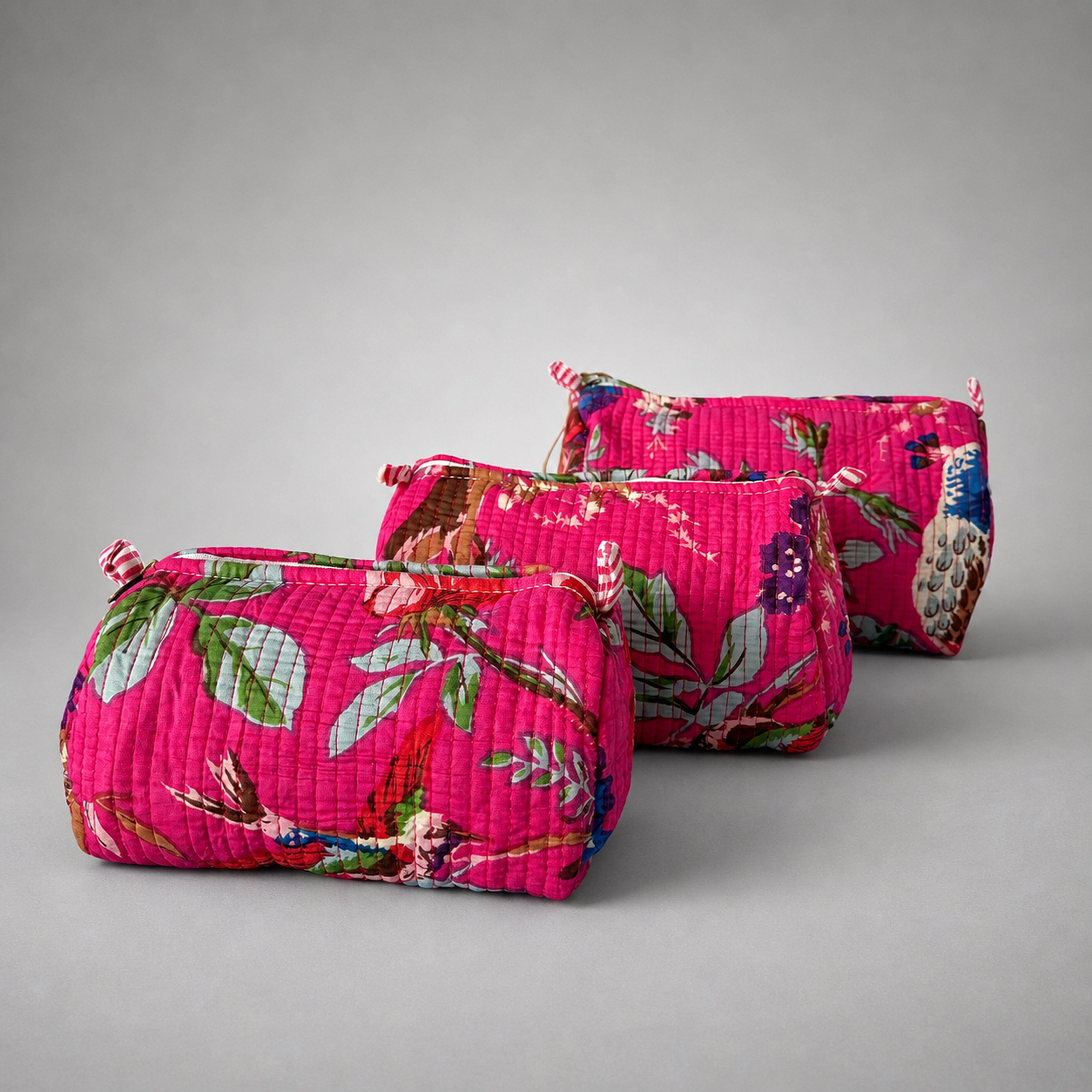 Magenta Woodland Print Multipurpose Pouch  - Set of 3