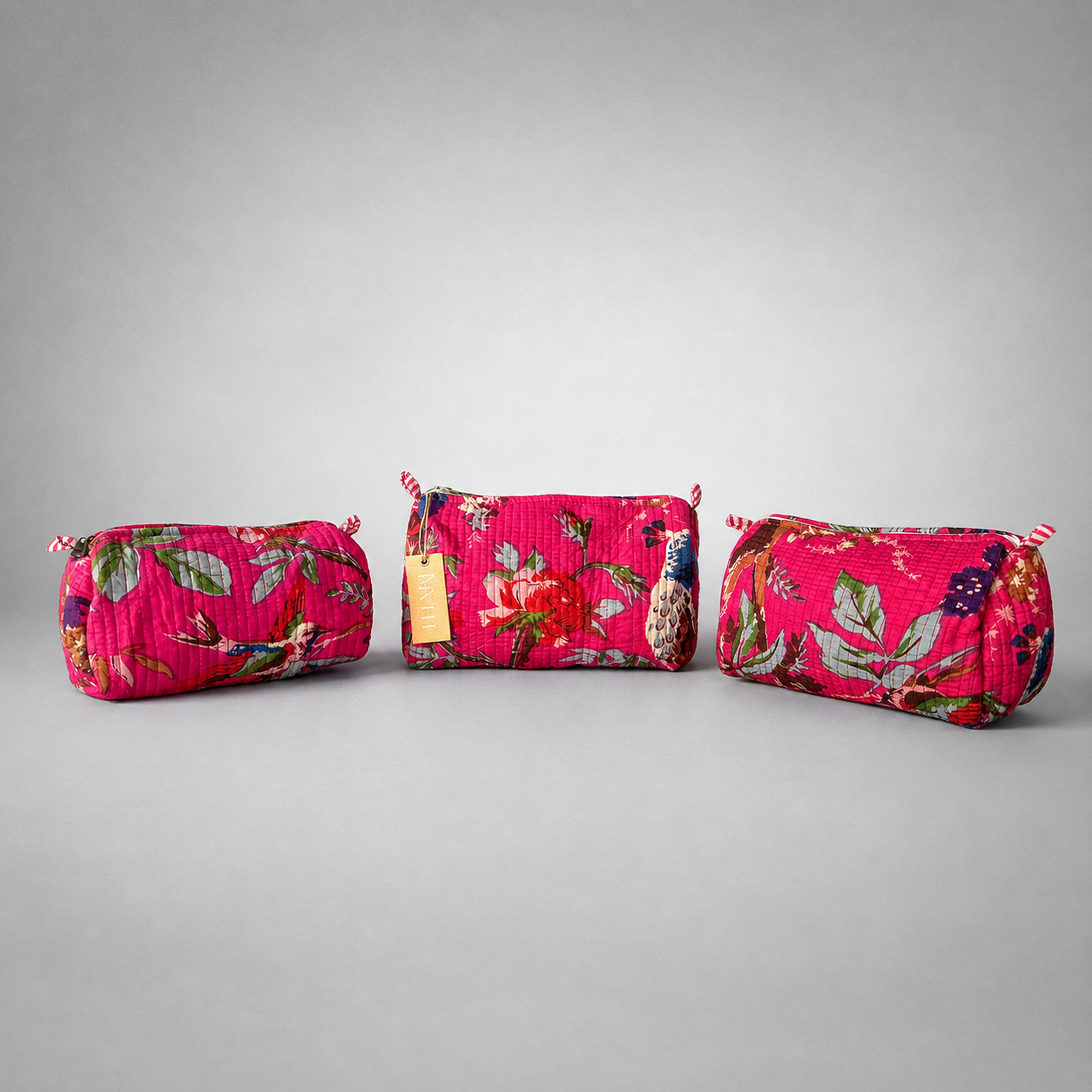 Magenta Woodland Print Multipurpose Pouch  - Set of 3