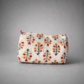 Thari Quilted Cotton Cosmetic Pouch Set of 3 - White & Amber Floral Print Travel Organiser with Waterproof Lining