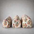 Thari Quilted Cotton Cosmetic Pouch Set of 3 - White & Amber Floral Print Travel Organiser with Waterproof Lining