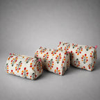 Thari Quilted Cotton Cosmetic Pouch Set of 3 - White & Amber Floral Print Travel Organiser with Waterproof Lining