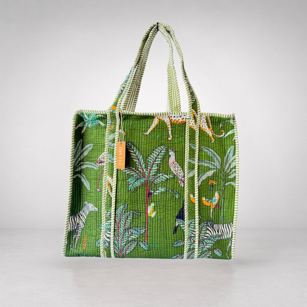 Thari Quilted Cotton Tote Bag - Jungle Safari Print Versatile Carry-All
