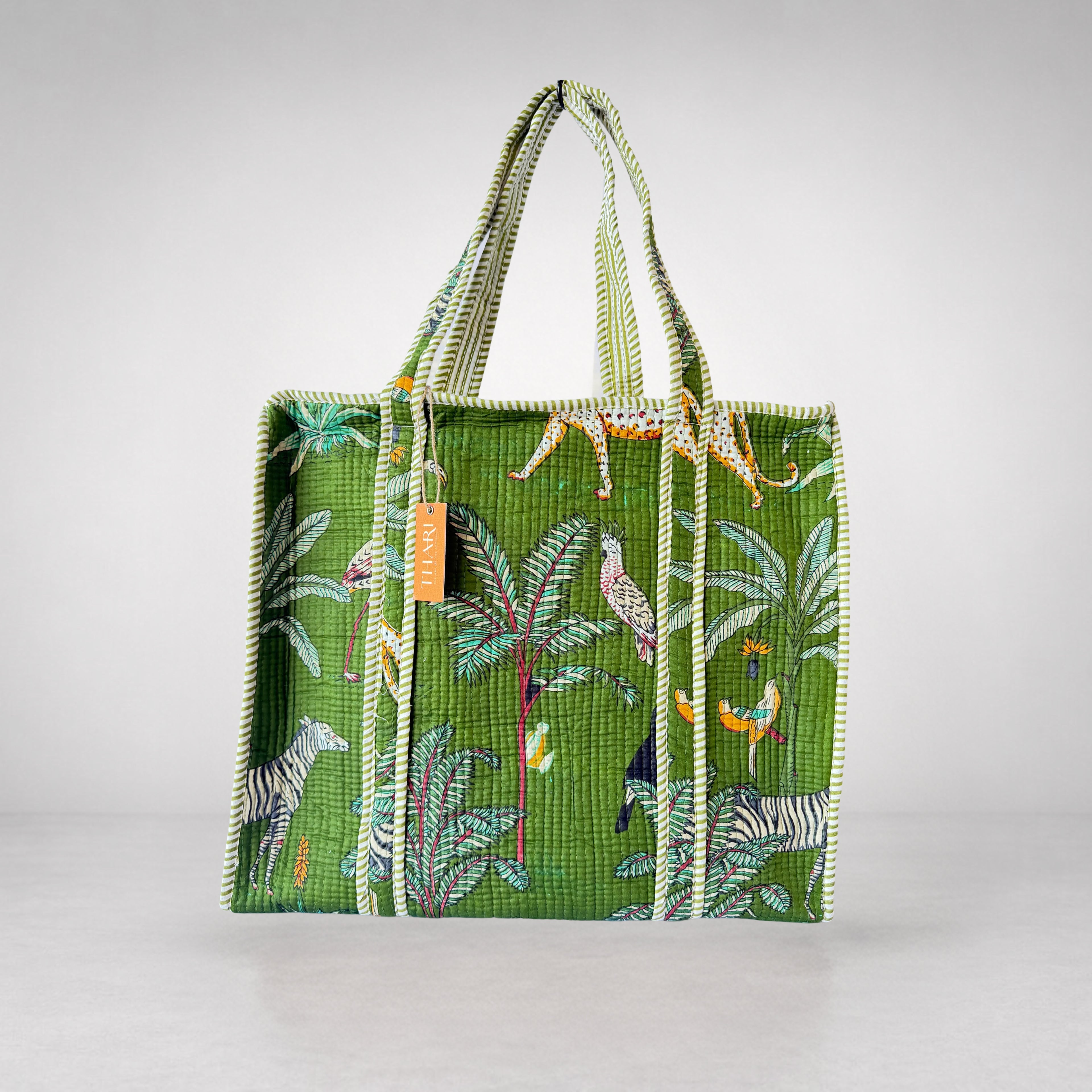 Thari Quilted Cotton Tote Bag - Jungle Safari Print Versatile Carry-All