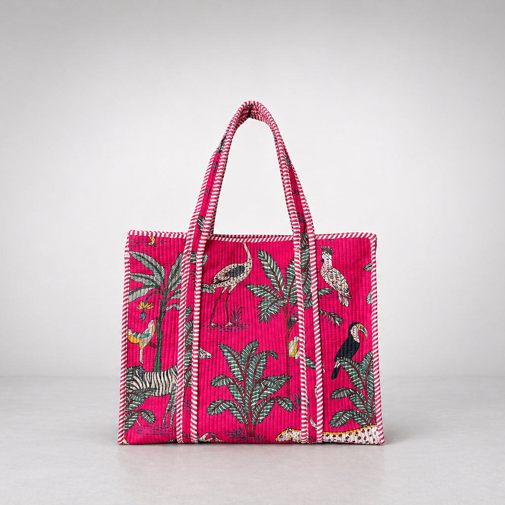 Thari Quilted Cotton Tote Bag - Jungle Safari Print Versatile Carry-All