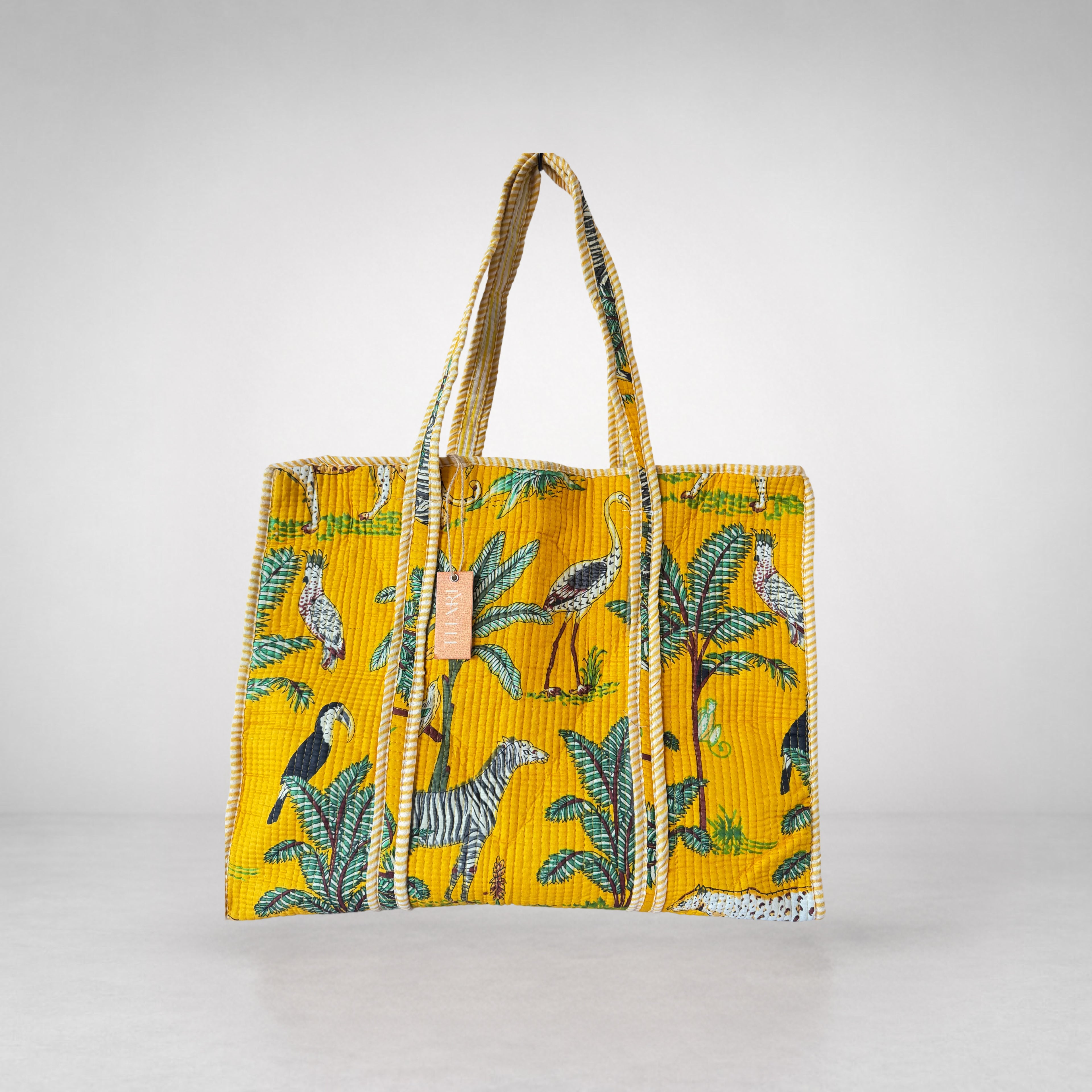 Thari Quilted Cotton Tote Bag - Jungle Safari Print Versatile Carry-All