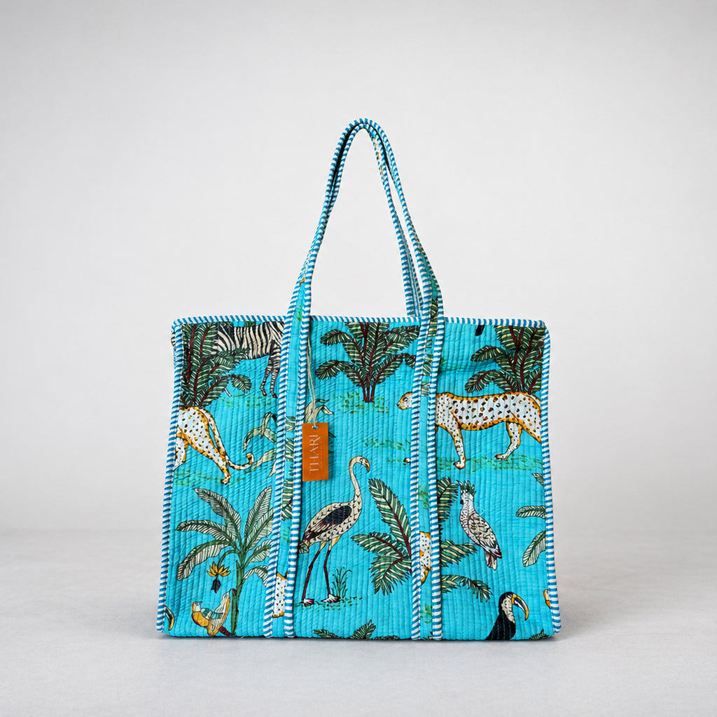 Thari Quilted Cotton Tote Bag - Jungle Safari Print Versatile Carry-All