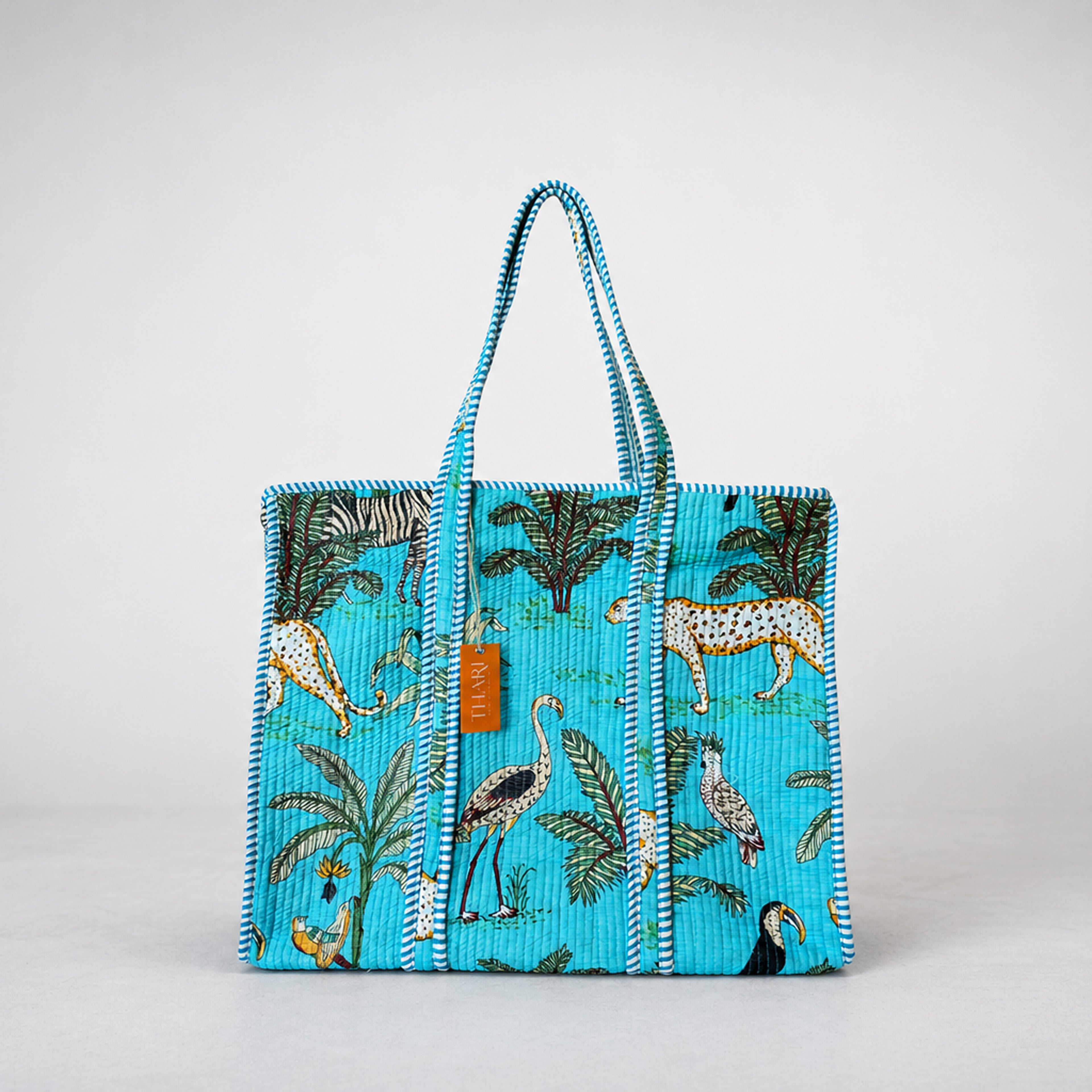 Thari Quilted Cotton Tote Bag - Jungle Safari Print Versatile Carry-All