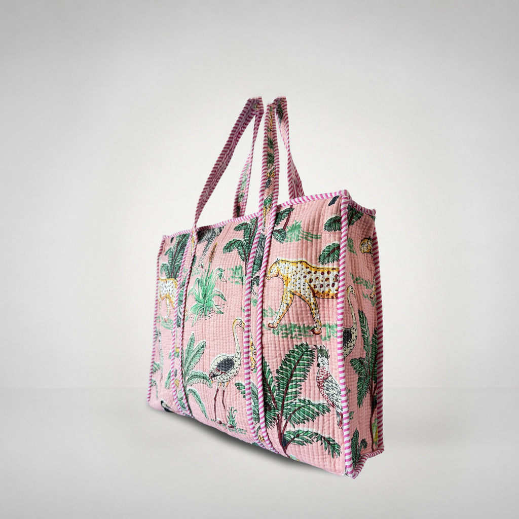Thari Quilted Cotton Tote Bag - Jungle Safari Print Versatile Carry-All