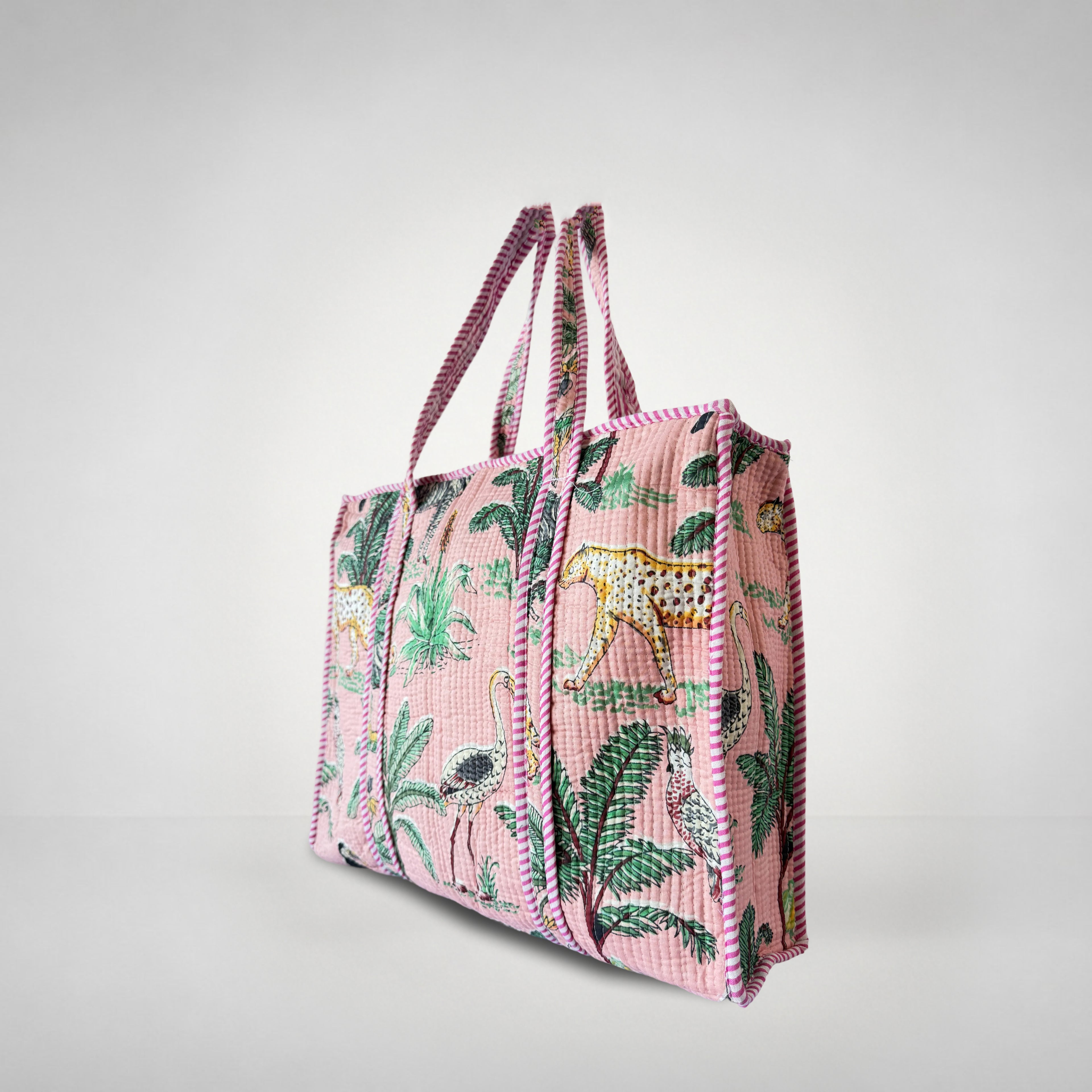 Thari Quilted Cotton Tote Bag - Jungle Safari Print Versatile Carry-All