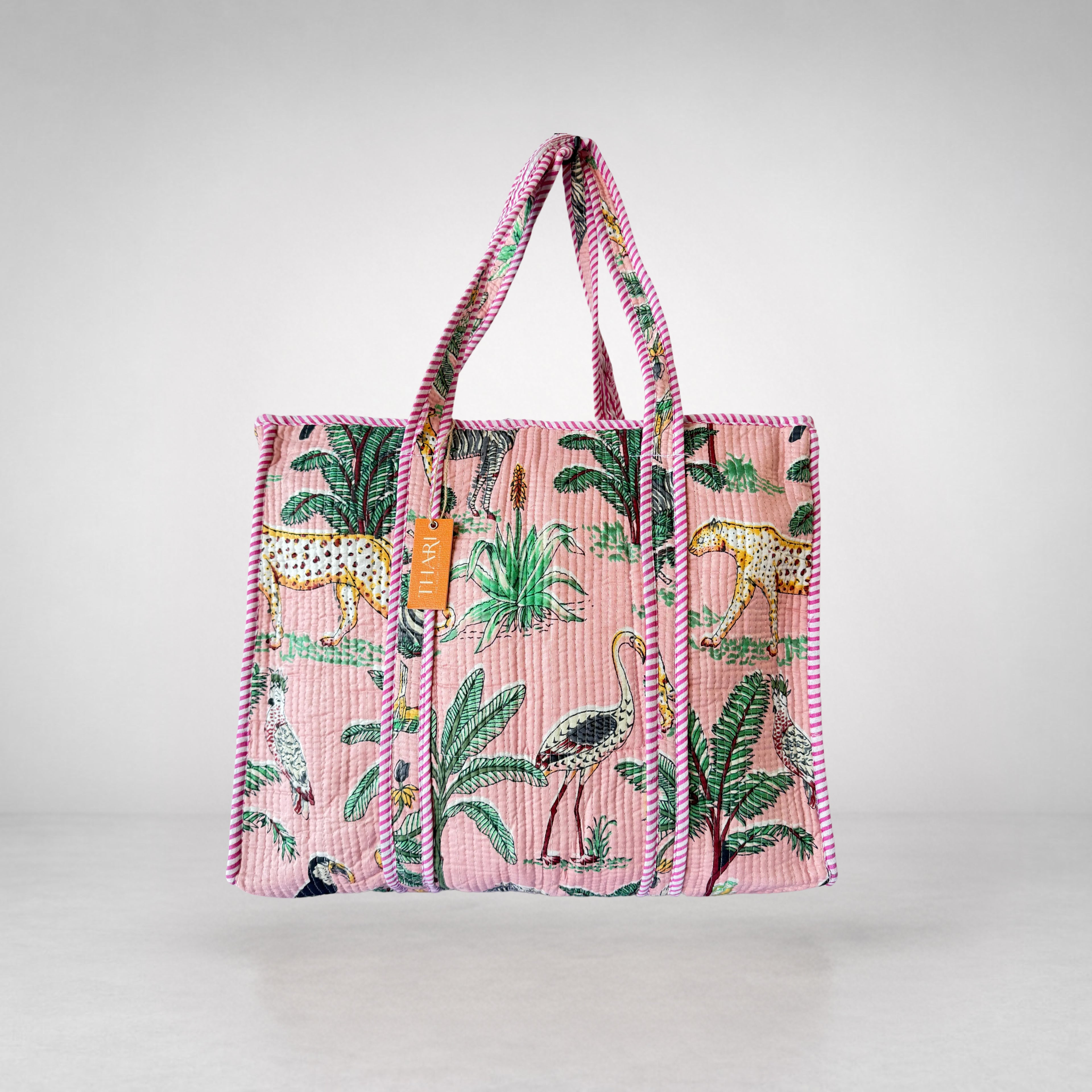 Thari Quilted Cotton Tote Bag - Jungle Safari Print Versatile Carry-All