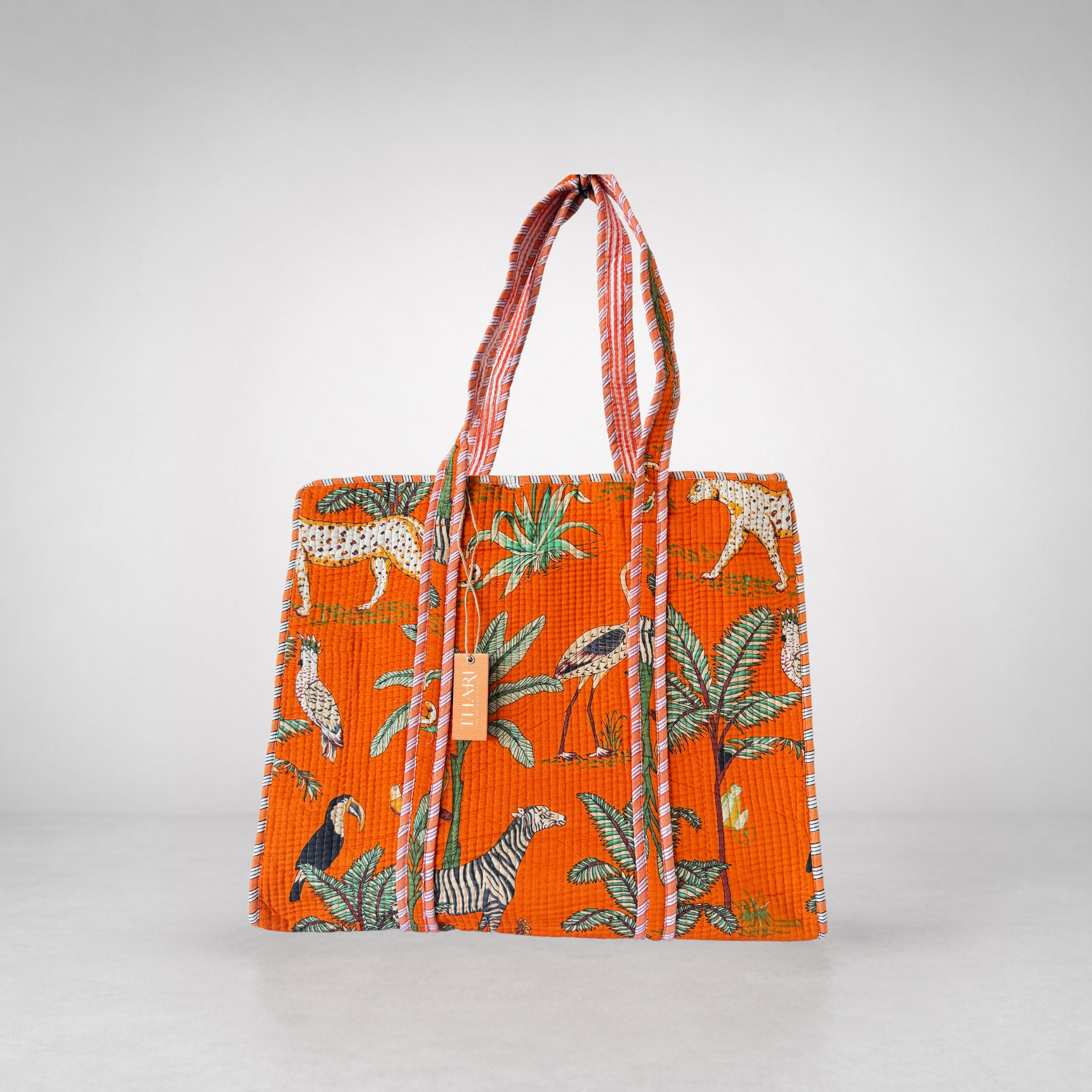 Thari Quilted Cotton Tote Bag - Jungle Safari Print Versatile Carry-All