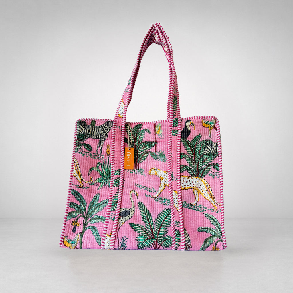 Thari Quilted Cotton Tote Bag - Jungle Safari Print Versatile Carry-All