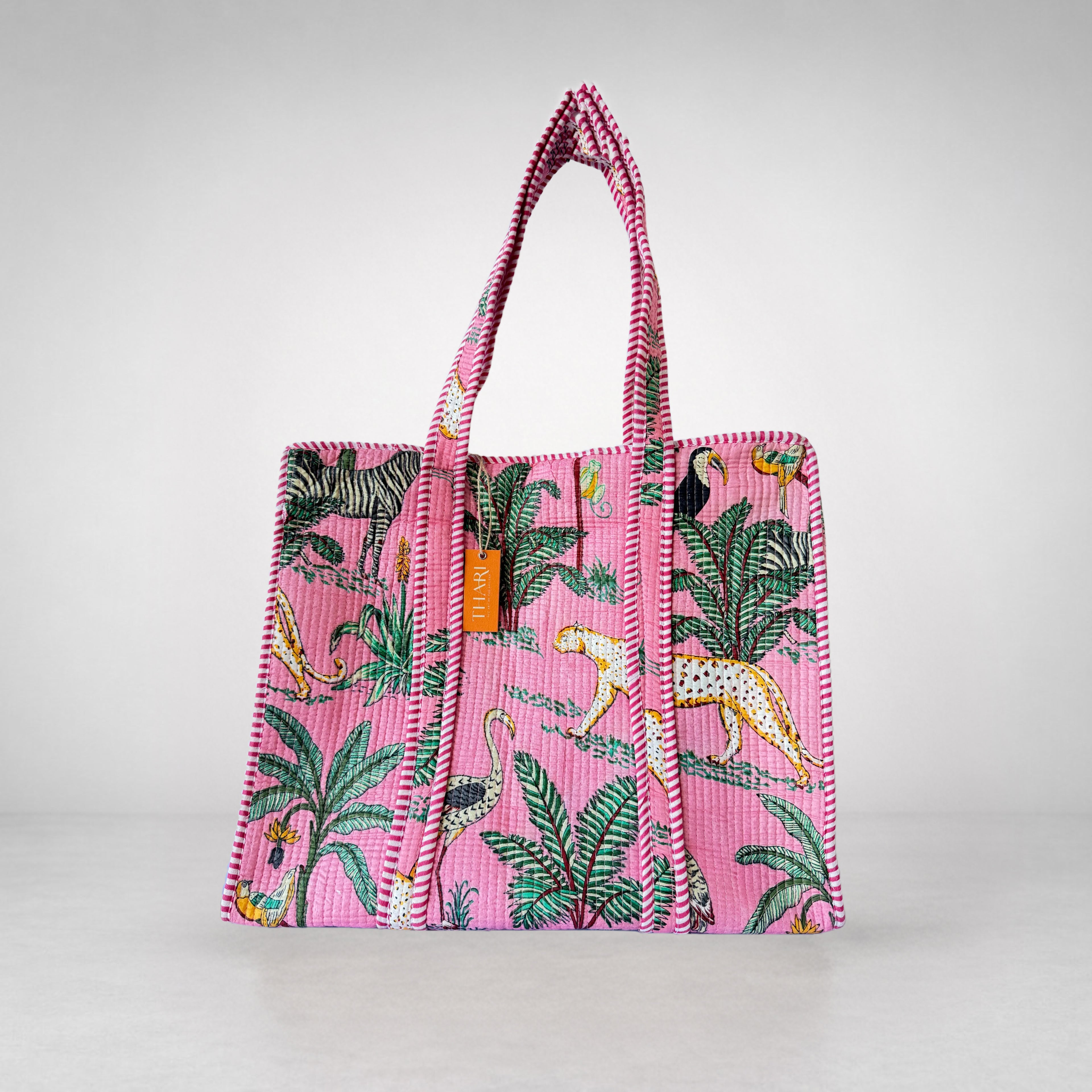 Thari Quilted Cotton Tote Bag - Jungle Safari Print Versatile Carry-All