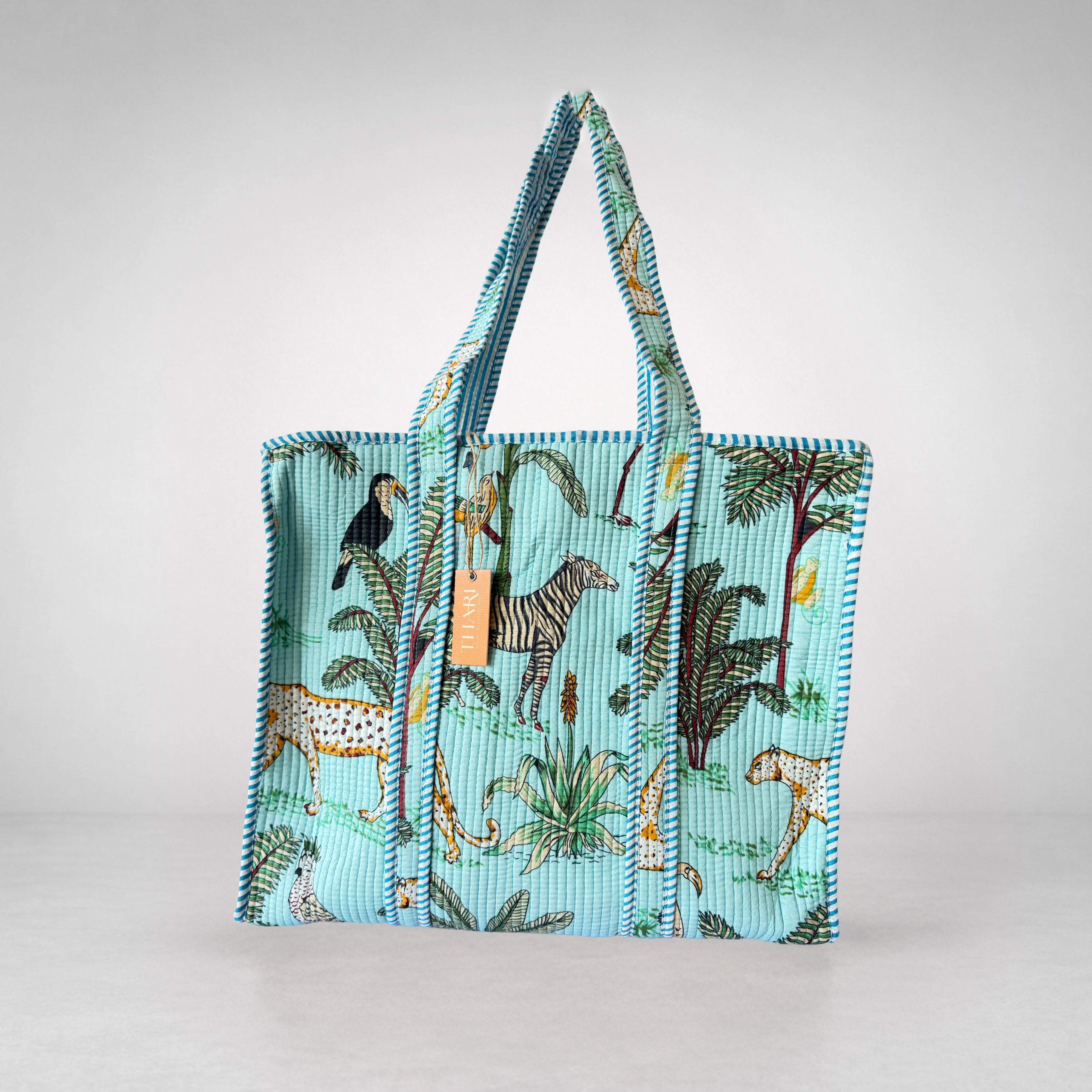Thari Quilted Cotton Tote Bag - Jungle Safari Print Versatile Carry-All