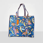 Thari Quilted Cotton Tote Bag - Indigo Garden Vine Print Versatile Carry-All