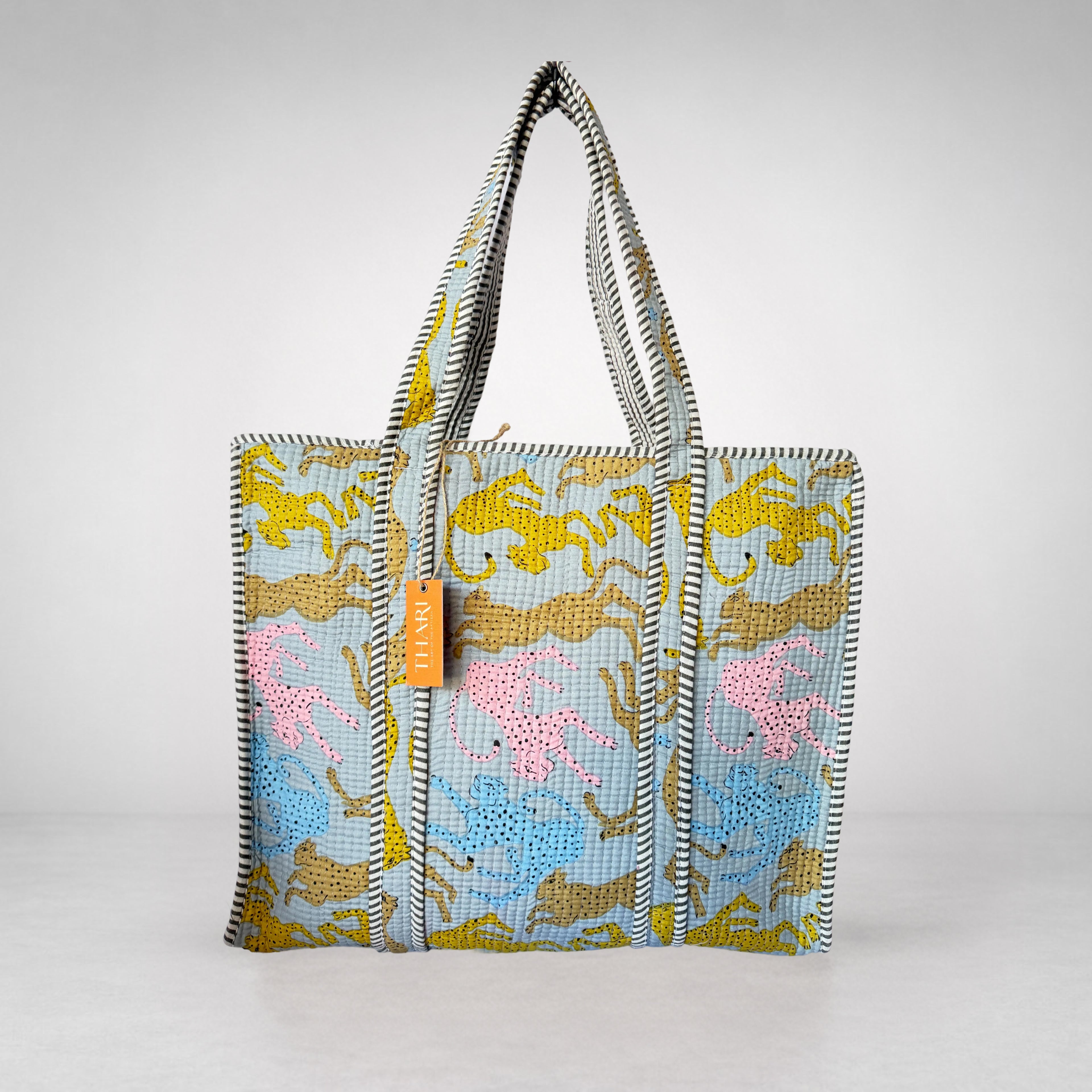 Thari Quilted Cotton Tote Bag - Multi Leopard Print Versatile Carry-All