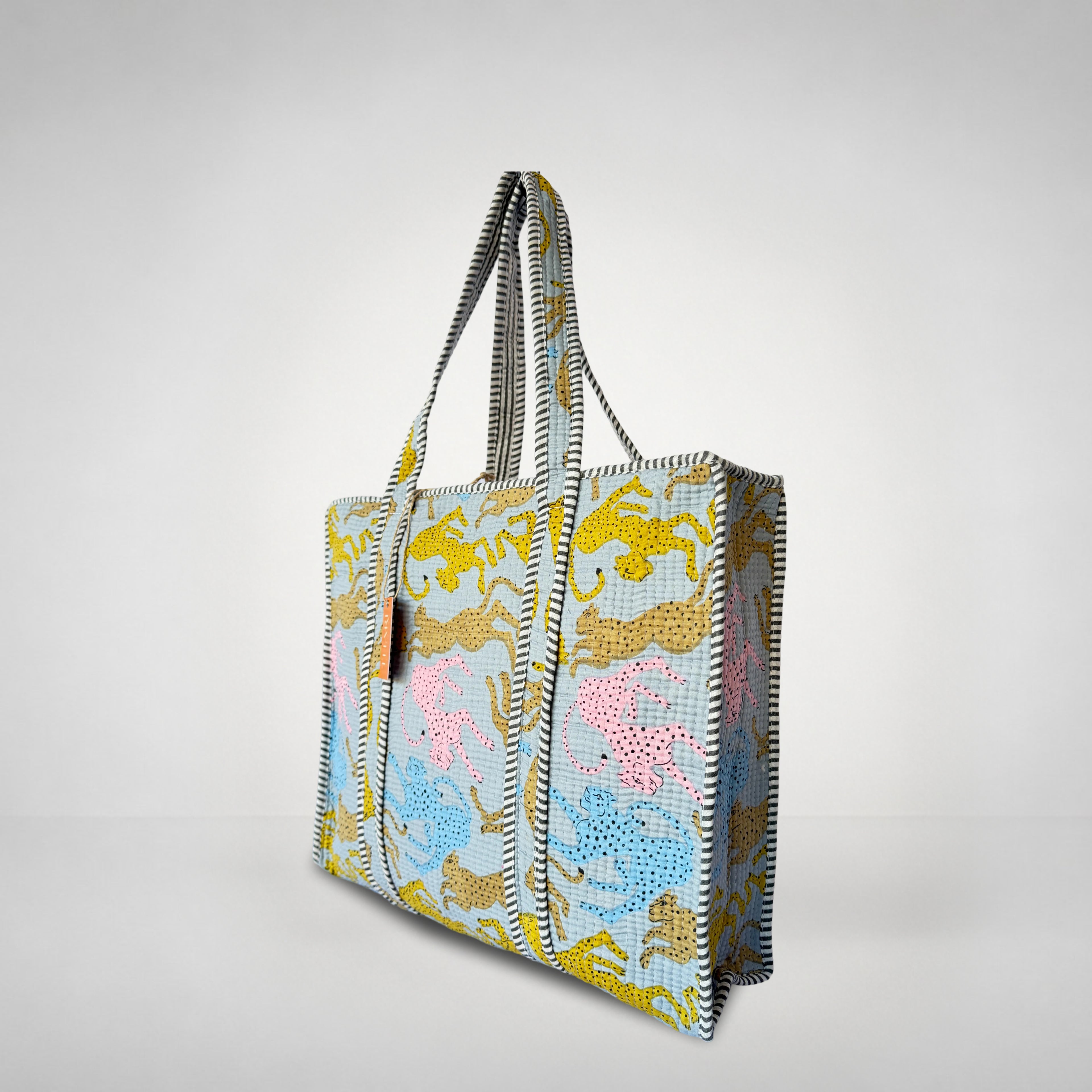 Thari Quilted Cotton Tote Bag - Multi Leopard Print Versatile Carry-All