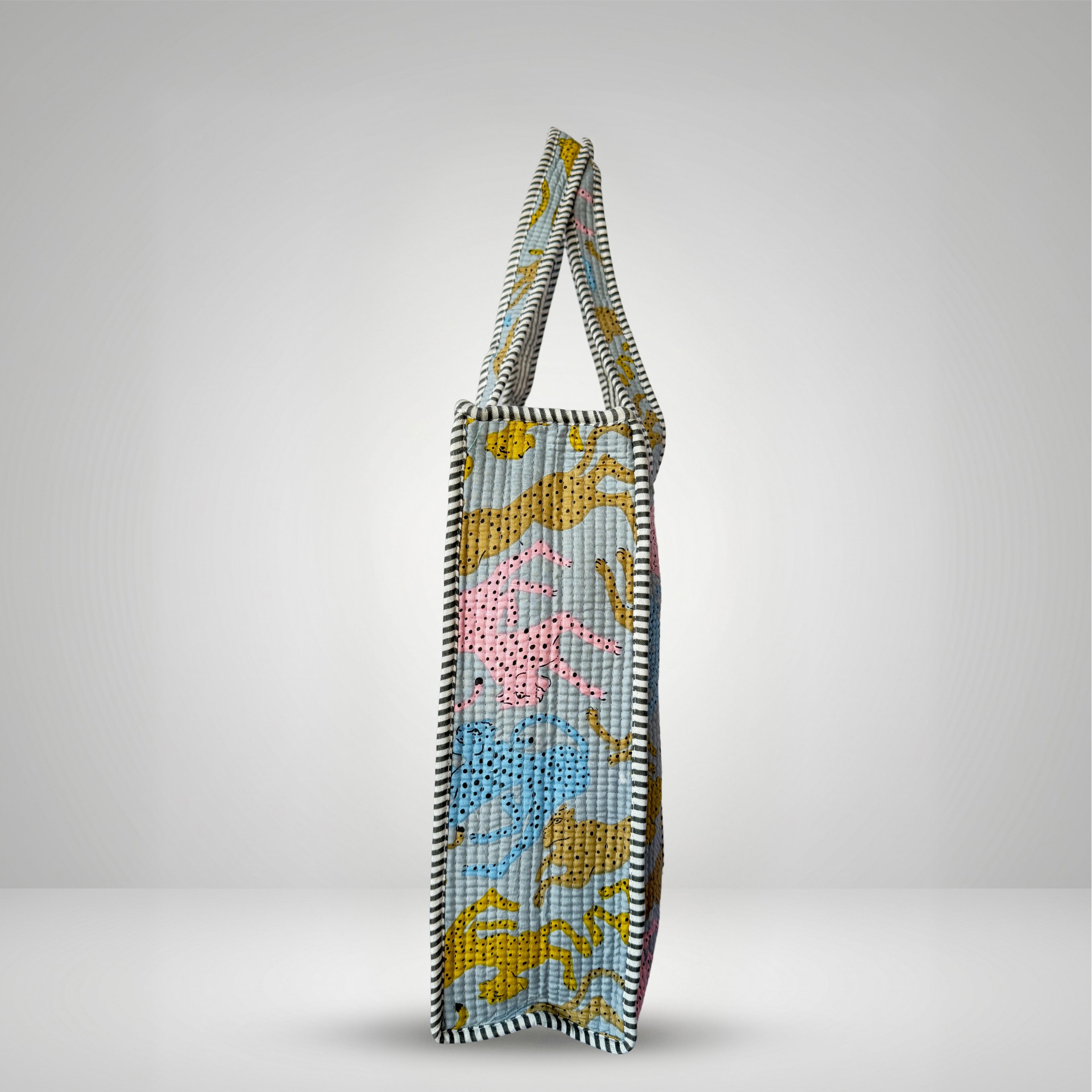 Thari Quilted Cotton Tote Bag - Multi Leopard Print Versatile Carry-All