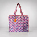Thari Quilted Cotton Tote Bag - Pink Jasmine Vine Print Versatile Carry-All