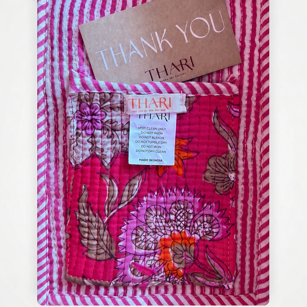 Thari Quilted Cotton Tote Bag - Fuchsia Bloom Print Versatile Carry-All