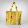 Thari Quilted Cotton Tote Bag - Golden Summer Bloom Print Versatile Carry-All