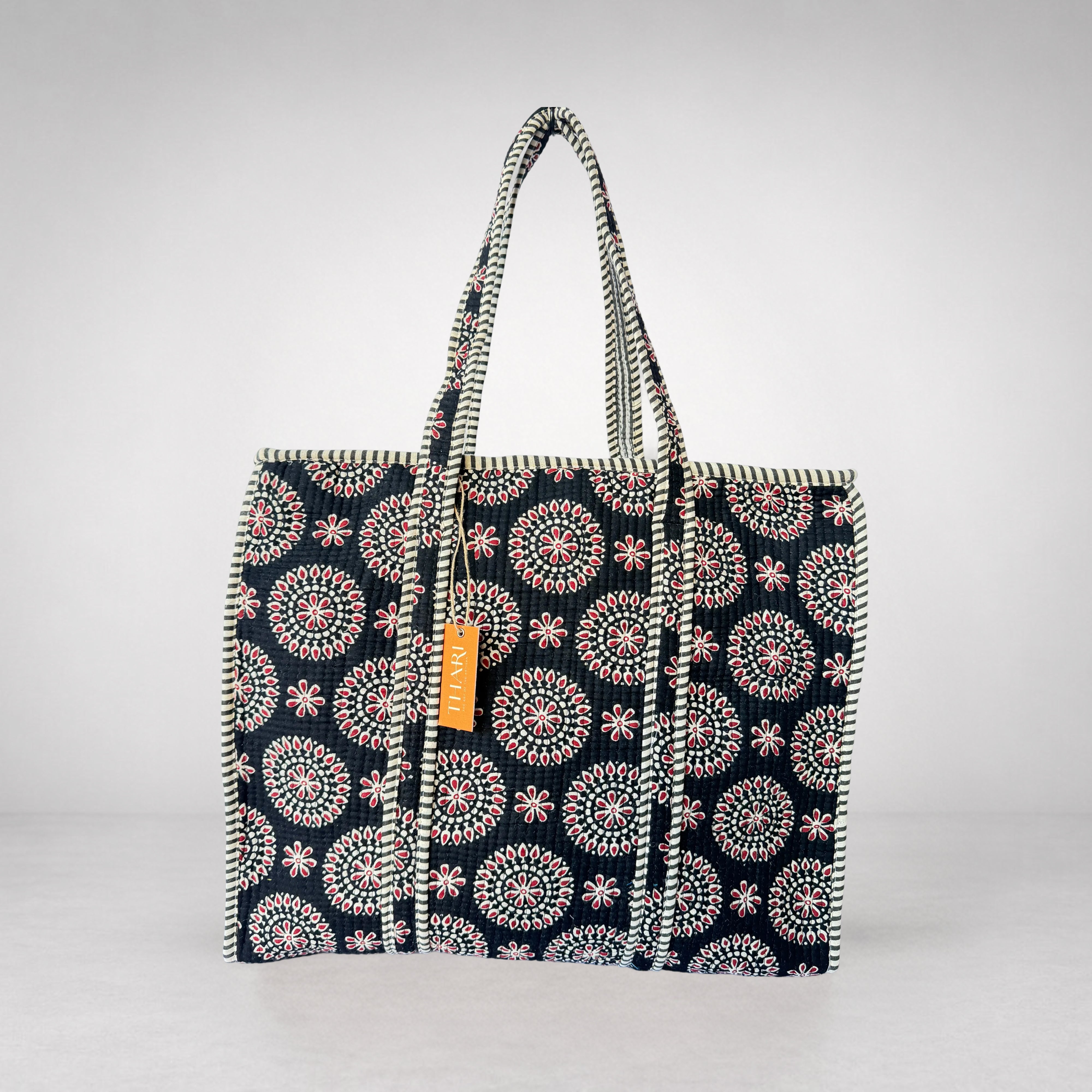 Black Mandala Print Tote Bag