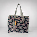Thari Quilted Cotton Tote Bag - Black Mandala Print Versatile Carry-All