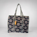 Thari Quilted Cotton Tote Bag - Black Mandala Print Versatile Carry-All
