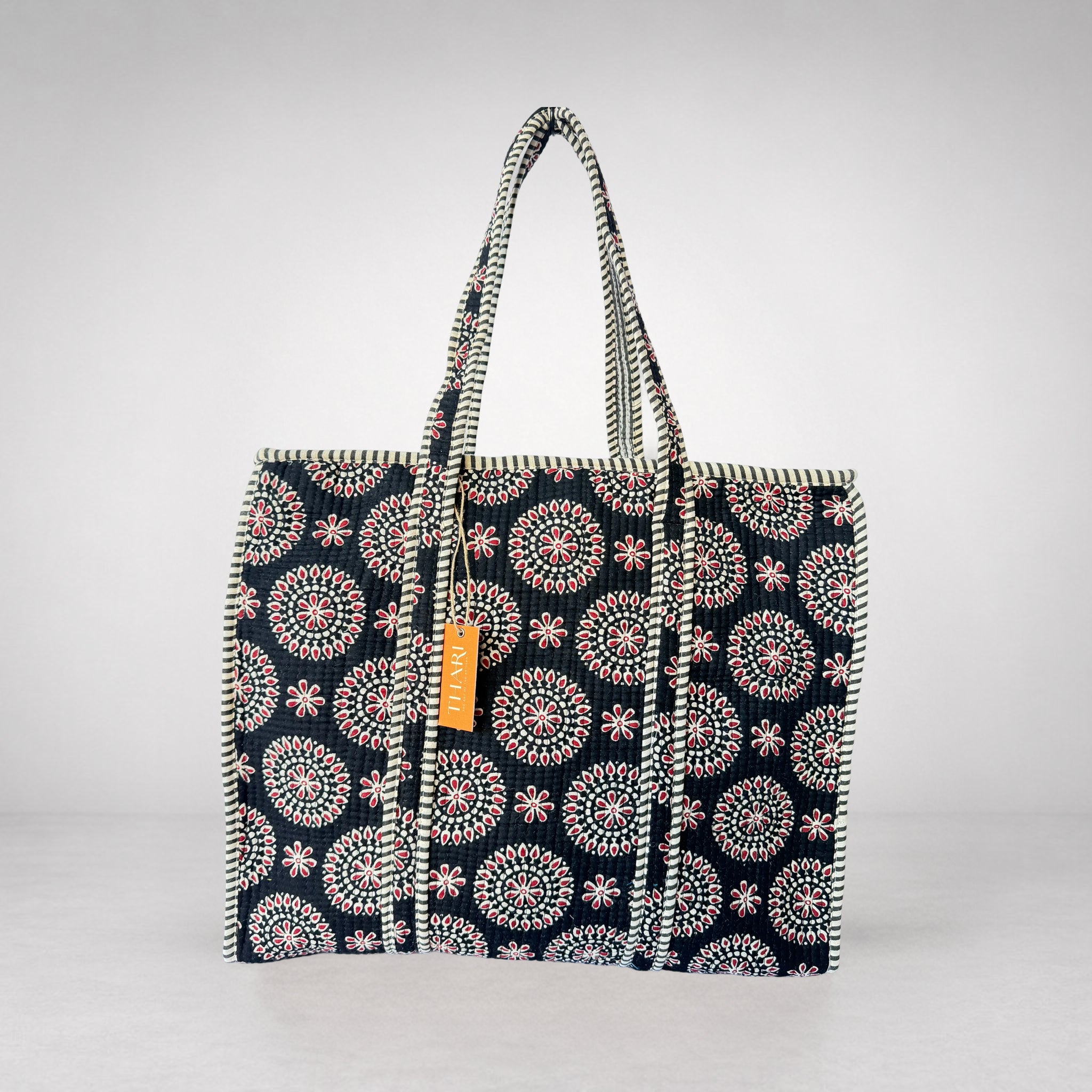 Black Mandala Print Tote Bag