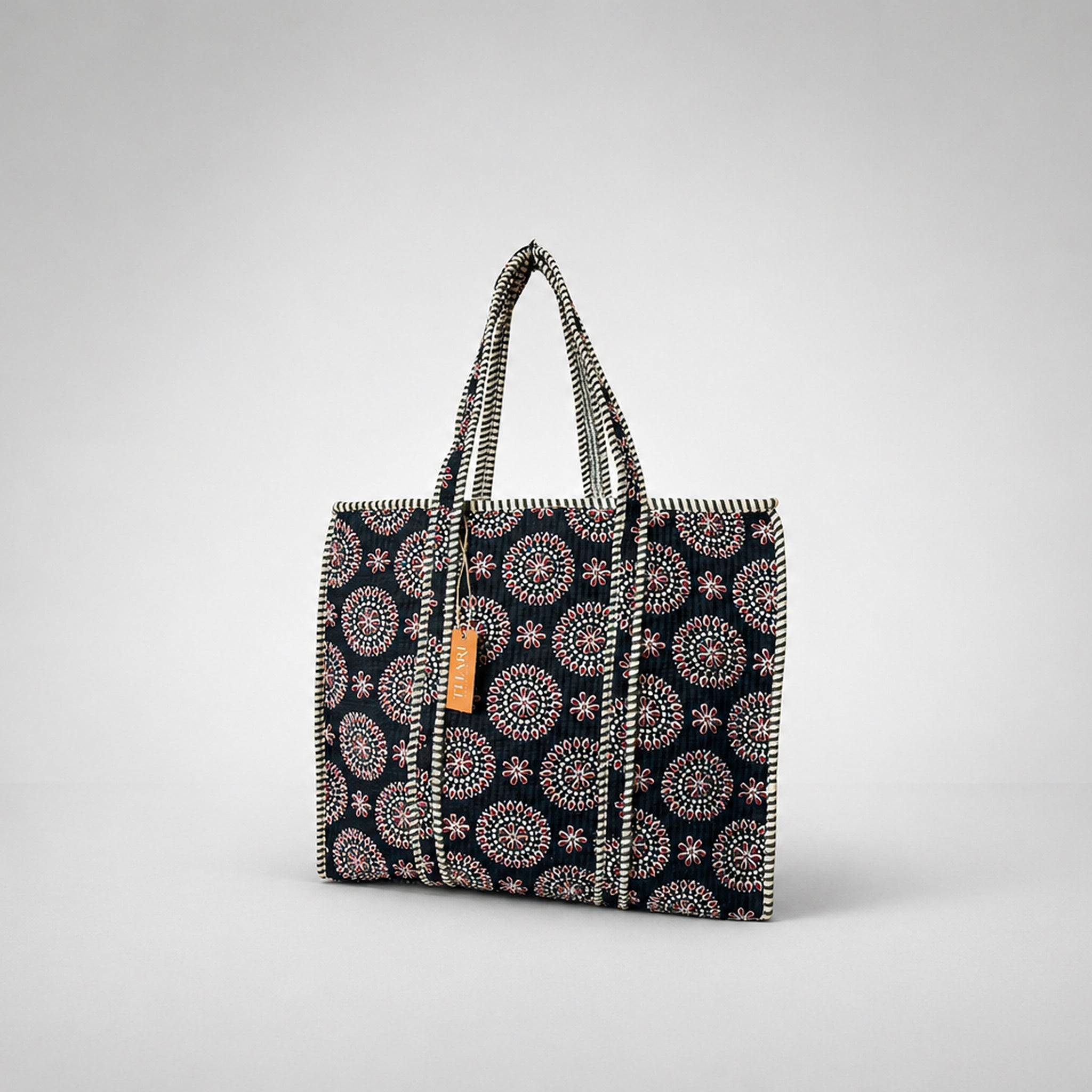 Black Mandala Print Tote Bag