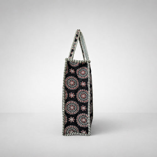 Black Mandala Print Tote Bag