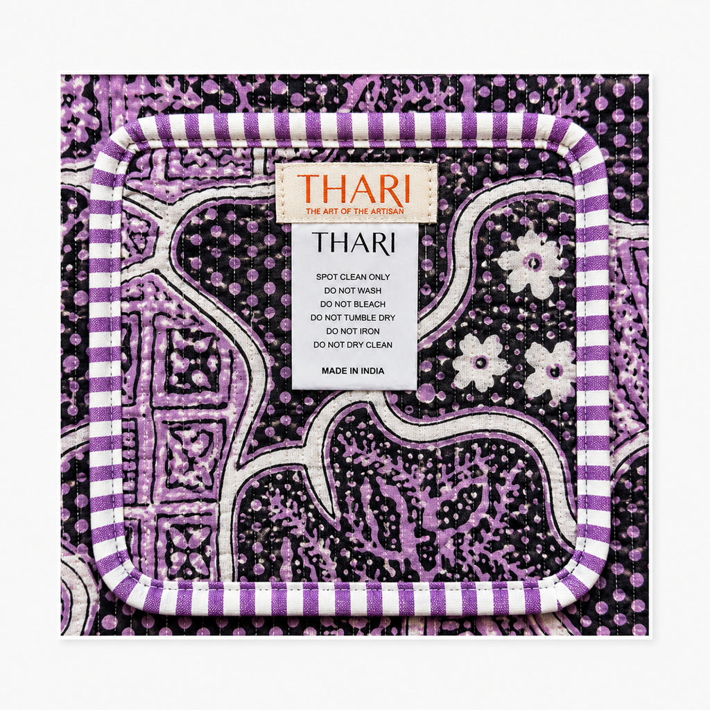 Thari Quilted Cotton Tote Bag - Midnight Orchid Abstract Print Versatile Carry-All