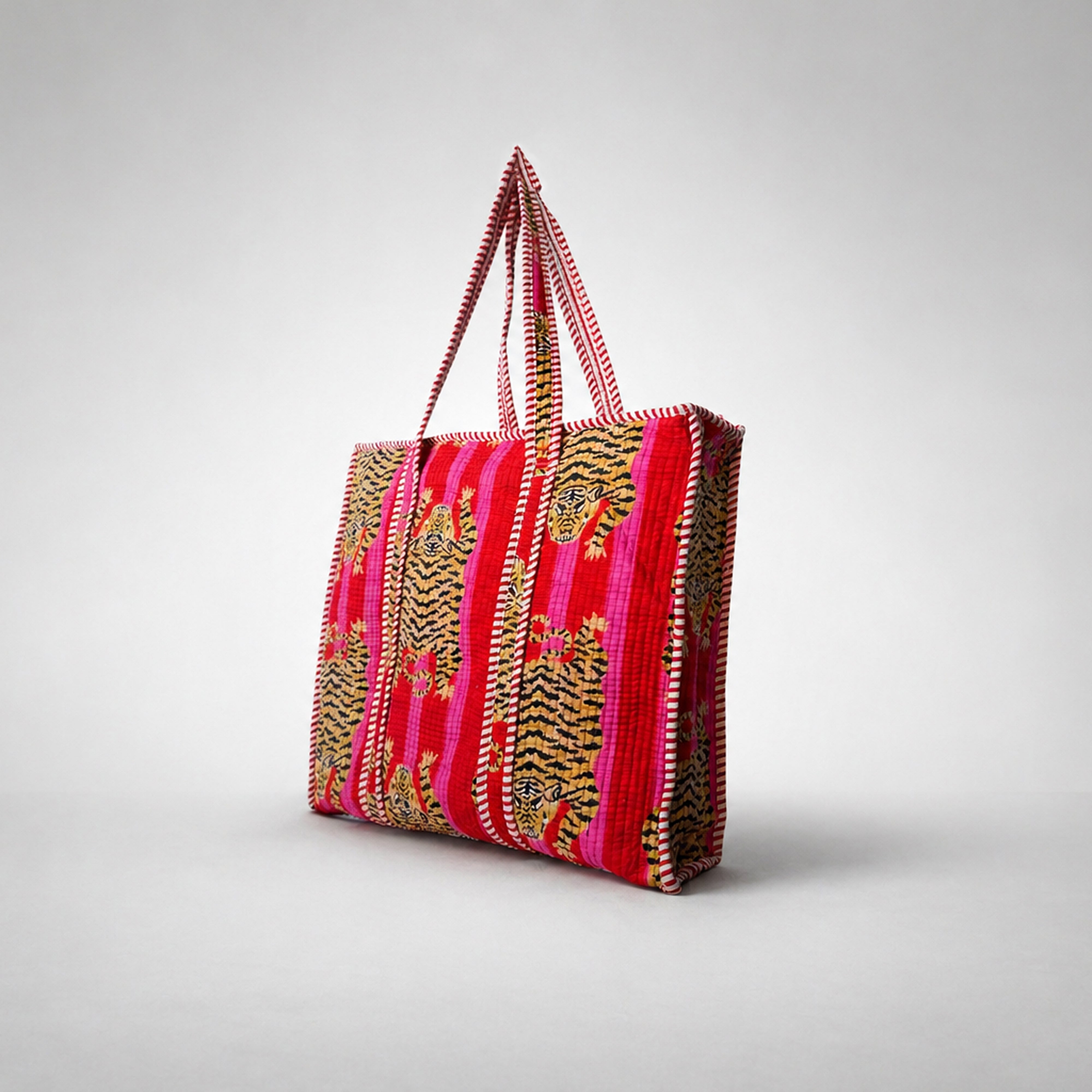 Red Tiger Stripe Print Tote Bag