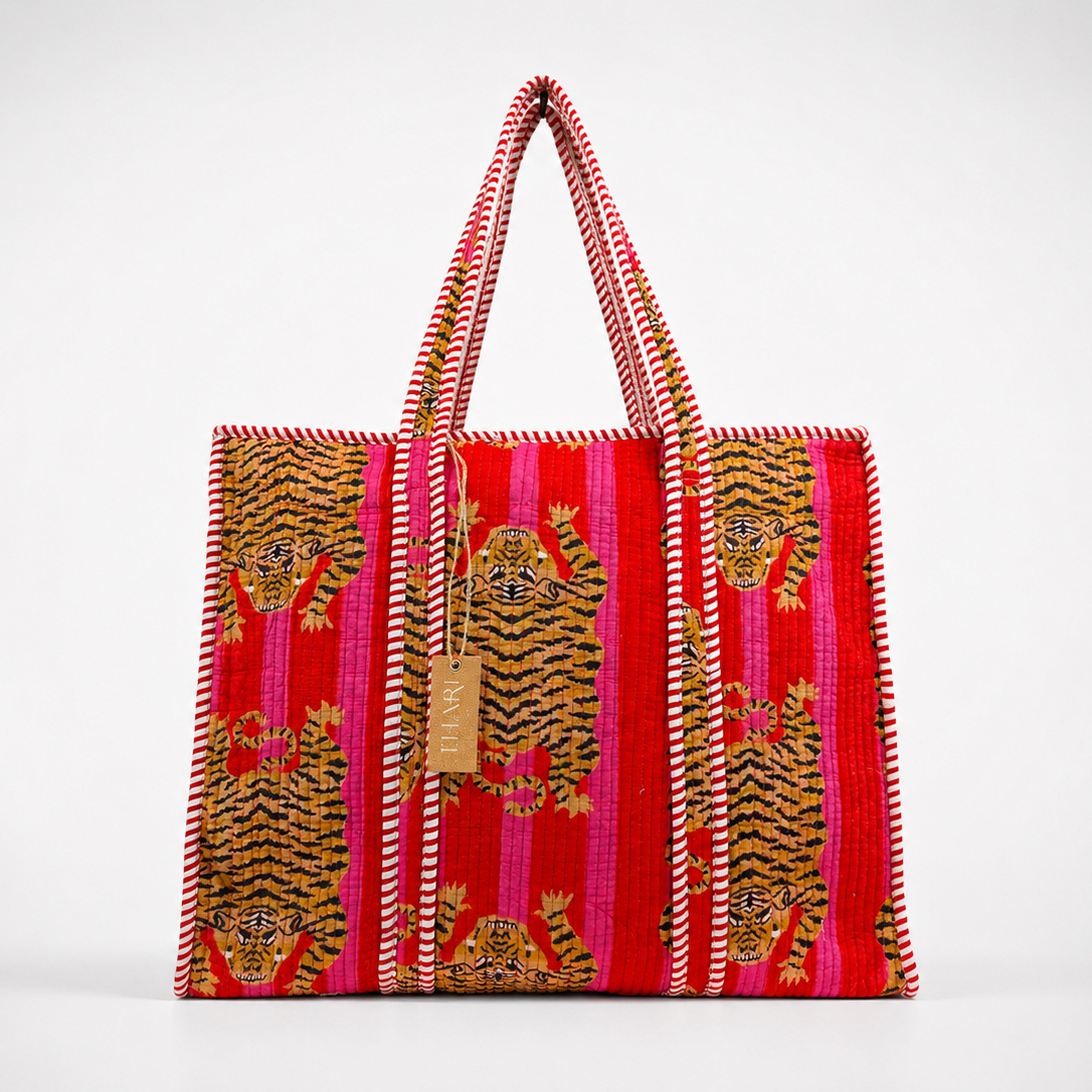 Red Tiger Stripe Print Tote Bag