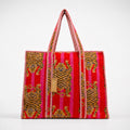 Thari Quilted Cotton Tote Bag - Red Tiger Stripe Print Versatile Carry-All