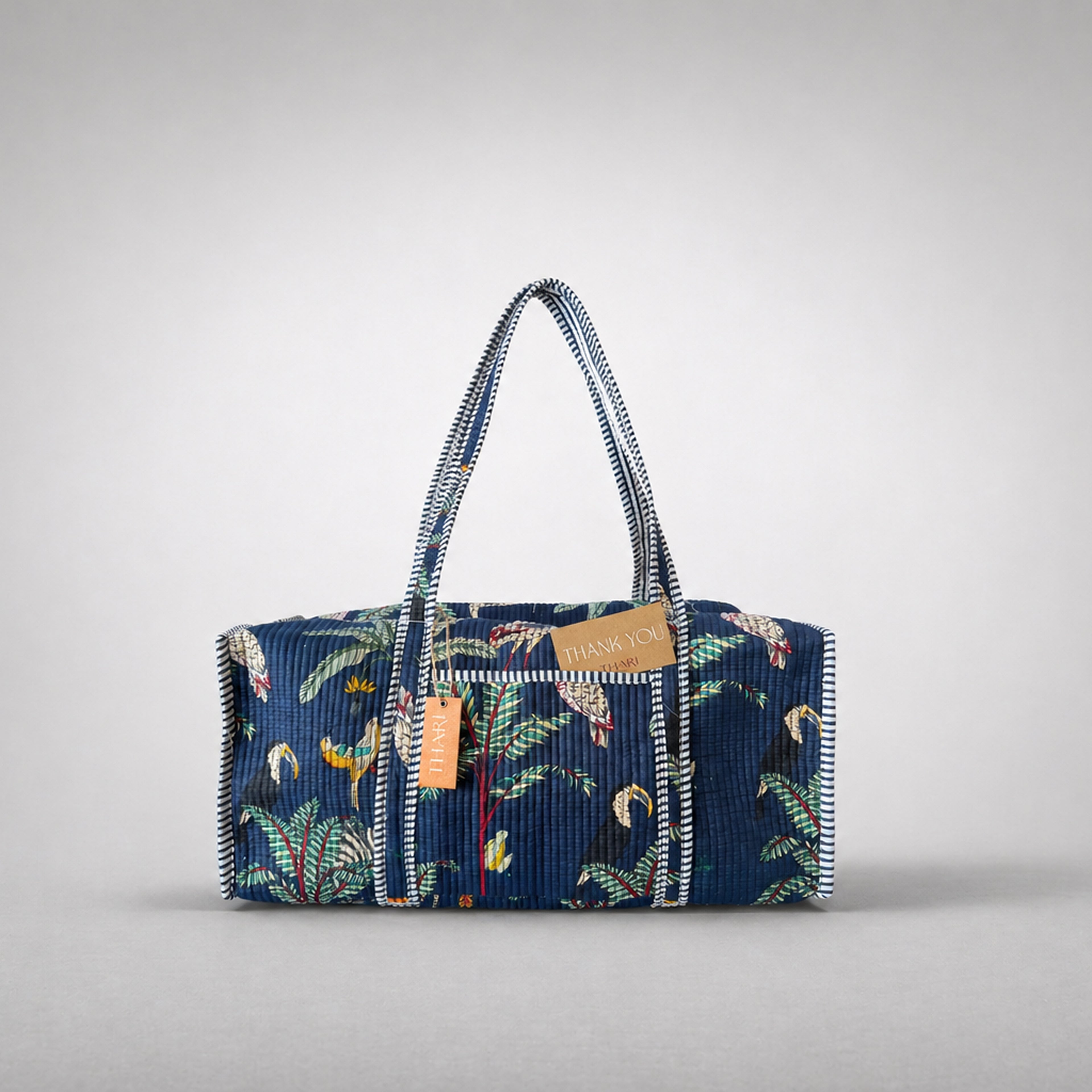 Thari Quilted Cotton Duffle Bag - Jungle Safari Print Weekender Travel Bag