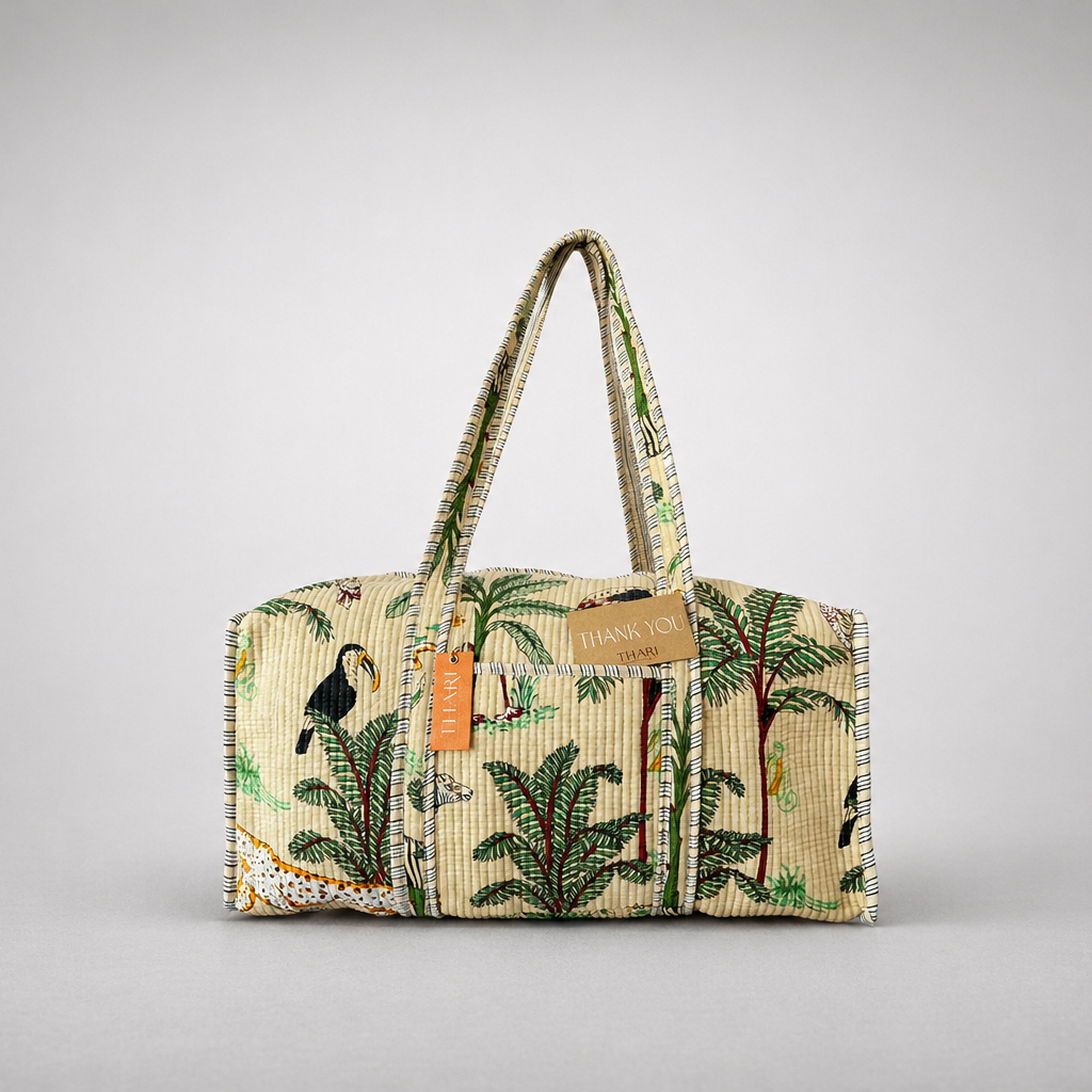 Thari Quilted Cotton Duffle Bag - Jungle Safari Print Weekender Travel Bag