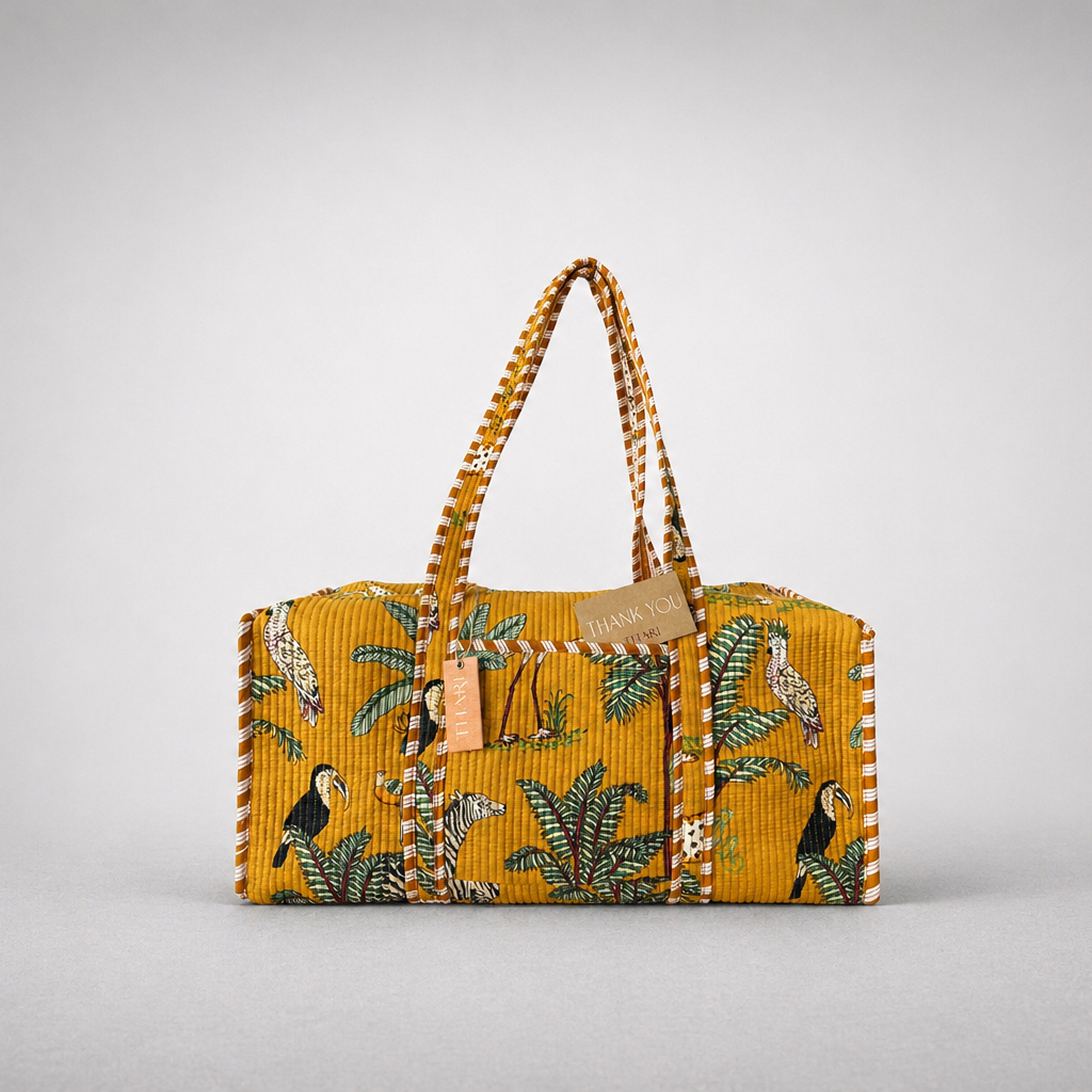 Thari Quilted Cotton Duffle Bag - Jungle Safari Print Weekender Travel Bag